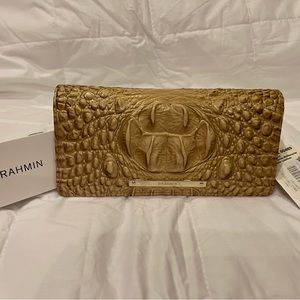 Brahmin credit card wallet with zipper compartment, Genuine leather, color Tan!